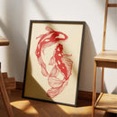 Vintage red koi fish framed canvas wall art for living room by Decorbites