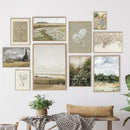 Vintage sepia botanical branch canvas print – living room summer landscape