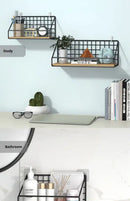 Industrial black and wood wall mounted shelves – kitchen storage basket by Decorbites