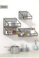 Industrial black and wood wall mounted shelves – kitchen storage basket by Decorbites