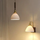 GobekUsa White Ceramic LED Pendant Light with Walnut Wood Accent - Modern Nordic Design
