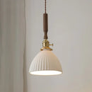 GobekUsa White Ceramic LED Pendant Light with Walnut Wood Accent - Modern Nordic Design