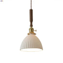 GobekUsa White Ceramic LED Pendant Light with Walnut Wood Accent - Modern Nordic Design
