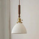 GobekUsa White Ceramic LED Pendant Light with Walnut Wood Accent - Modern Nordic Design