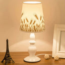 GobekUsa White Classic Patterned Fabric Bucket Nightstand Lamp with Baluster Base - 1 Head Table Lighting