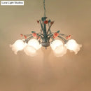 GobekUsa White Glass Chandelier Light - Floral Countryside 8 Bulbs Pendant Lamp for Living Room in Blue