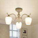 GobekUsa White Opaline Glass Cone Ceiling Lamp - 6-Light Semi Flush Chandelier in Countryside Style - 18.5"/24.5" Width