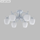 GobekUsa White Opaline Glass Cone Ceiling Lamp - 6-Light Semi Flush Chandelier in Countryside Style - 18.5"/24.5" Width