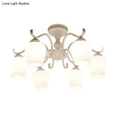 GobekUsa White Opaline Glass Cone Ceiling Lamp - 6-Light Semi Flush Chandelier in Countryside Style - 18.5"/24.5" Width