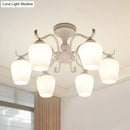 GobekUsa White Opaline Glass Cone Ceiling Lamp - 6-Light Semi Flush Chandelier in Countryside Style - 18.5"/24.5" Width