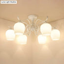 GobekUsa White Opaline Glass Cone Ceiling Lamp - 6-Light Semi Flush Chandelier in Countryside Style - 18.5"/24.5" Width