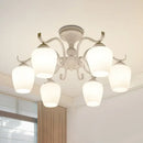 GobekUsa White Opaline Glass Cone Ceiling Lamp - 6-Light Semi Flush Chandelier in Countryside Style - 18.5"/24.5" Width