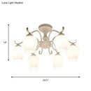 GobekUsa White Opaline Glass Cone Ceiling Lamp - 6-Light Semi Flush Chandelier in Countryside Style - 18.5"/24.5" Width