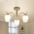 GobekUsa White Opaline Glass Cone Ceiling Lamp - 6-Light Semi Flush Chandelier in Countryside Style - 18.5"/24.5" Width