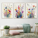 Wildflowers watercolour canvas wall art set – living room posters by Decorbites