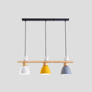 GobekUsa Wood & Metal Macaron Bowl Pendant Light with 3 Lights for Island, Electric Socket