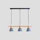 GobekUsa Wood & Metal Macaron Bowl Pendant Light with 3 Lights for Island, Electric Socket