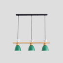 GobekUsa Wood & Metal Macaron Bowl Pendant Light with 3 Lights for Island, Electric Socket