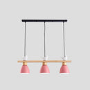 GobekUsa Wood & Metal Macaron Bowl Pendant Light with 3 Lights for Island, Electric Socket