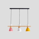 GobekUsa Wood & Metal Macaron Bowl Pendant Light with 3 Lights for Island, Electric Socket