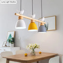 GobekUsa Wood & Metal Macaron Bowl Pendant Light with 3 Lights for Island, Electric Socket