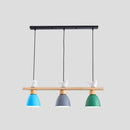 GobekUsa Wood & Metal Macaron Bowl Pendant Light with 3 Lights for Island, Electric Socket