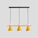 GobekUsa Wood & Metal Macaron Bowl Pendant Light with 3 Lights for Island, Electric Socket