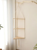 Boho black wooden corner shelf living room macrame wall decor by Decorbites
