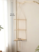 Boho black wooden corner shelf living room macrame wall decor by Decorbites