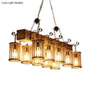 GobekUsa Wooden Farmhouse Ceiling Light with 10 Heads for Island and Restaurant Dining, Hanging Lamp with Linear Beam