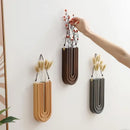 Modern grooved wooden flower vase wall mount set living room decor