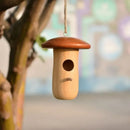 Mushroom wooden hanging hummingbird house outdoor garden decor by Decorbites