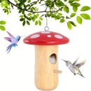Mushroom wooden hanging hummingbird house outdoor garden decor by Decorbites