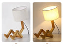 GobekUsa Wooden Robot Shape Creative Table Lamp Indoor Study Fashion Reading Desk Lamp Nordic Modern Desktop Decorative Night Light