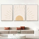 Minimalist beige & gold sun rising horizon wall art bedroom triptych