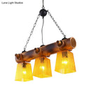 GobekUsa Yellow Trapezoid Island Pendant Light with 3 Bulbs, Bamboo Beam - Perfect for Countryside Dining Rooms