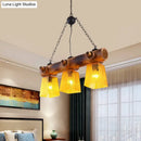 GobekUsa Yellow Trapezoid Island Pendant Light with 3 Bulbs, Bamboo Beam - Perfect for Countryside Dining Rooms