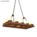 GobekUsa Yellow Wood Island Pendant Light with 14 Bulbs - Warehouse Style