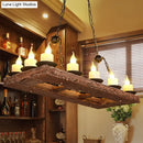 GobekUsa Yellow Wood Island Pendant Light with 14 Bulbs - Warehouse Style