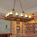 GobekUsa Yellow Wood Island Pendant Light with 14 Bulbs - Warehouse Style