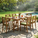 7 Pieces Acacia Wood Outdoor Dining Set with Green Cushions by HouseOfZazla