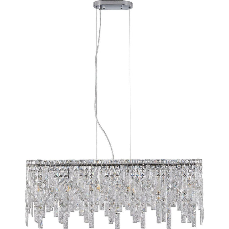 Silver Elegant Oval Crystal Chandelier, Modern Ceiling Light Fixture with Reflective Hanging Crystals for Dining Room, Living Room, and FoyerS (Bulbs Not Included)