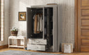 3-Door Mirror Wardrobe with shelves, Gray