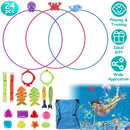 24Pcs Diving Toys Swimming Pool Toys Swim Toys for Kids Aged 3+ Years Old Swim Thru Rings Torpedoes Gems Volleyball Storage Bag by GBruno Store