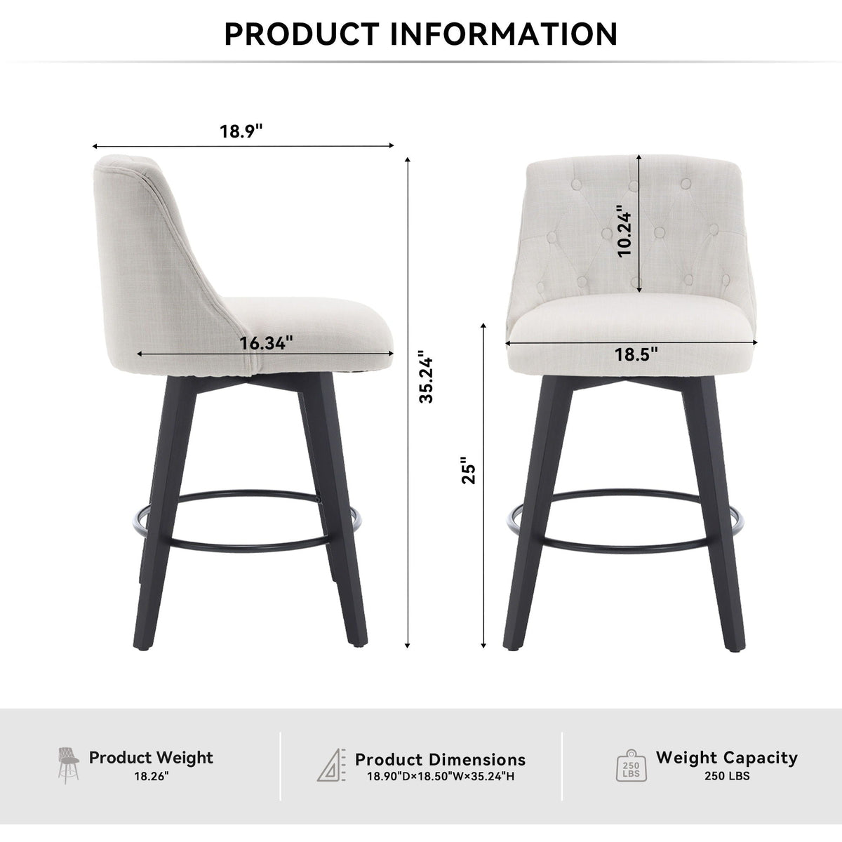 Swivel Bar Stools & Button Tufted Back (Set of 2), photo 7 of 7