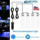 4Pcs Car Interior LED Atmosphere Light Car Charge Decorative Lamp DC 12V Blue Light