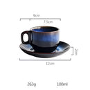 Deep blue glossy ceramic espresso coffee cup saucer set dining room by Decorbites