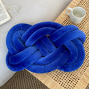Deep blue velvet handmade knot throw pillow living room decor by Decorbites