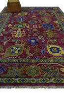 Purple, Green and Blue Hand knotted Traditional Oushak 9x12 wool Area Rug by The Rug Decor