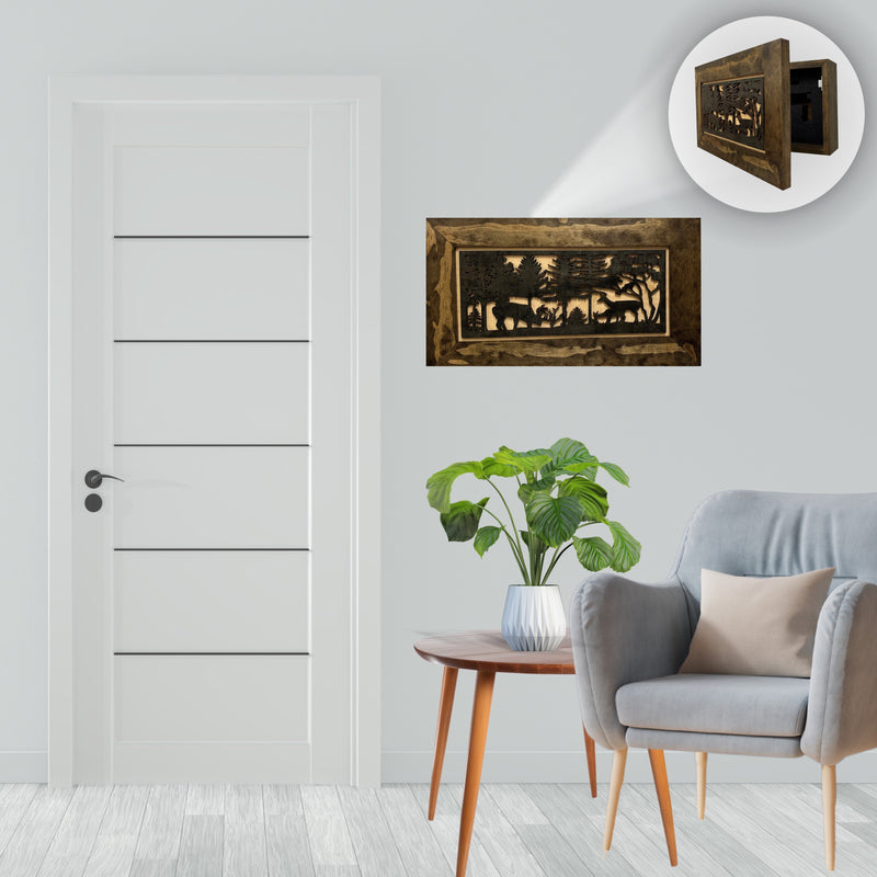 Hidden Gun Safe - Deer Scene Wall Gun Cabinet - Hidden Wall Storage - Wood Gun Cabinet - Handcrafted Gun Concealment Furniture - Hidden Gun Storage by Bellewood Designs